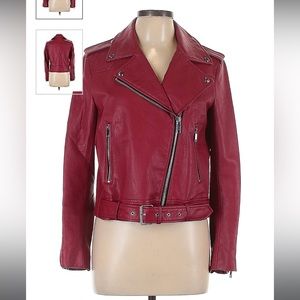 Zara Basic Faux Leather Jacket - Red